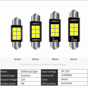 Led sijalica OSP-SJ5-36, Festoon 3030 6SMD, 36mm, DC 12V (1 kom) - bijela